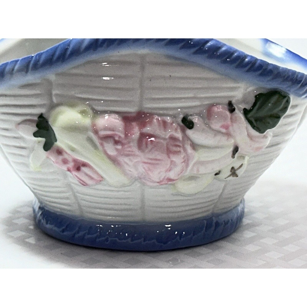Vintage Small Blue & White Multicolor Fruit Ceramic Basket‎ Candy Dish - Picture 10 of 12